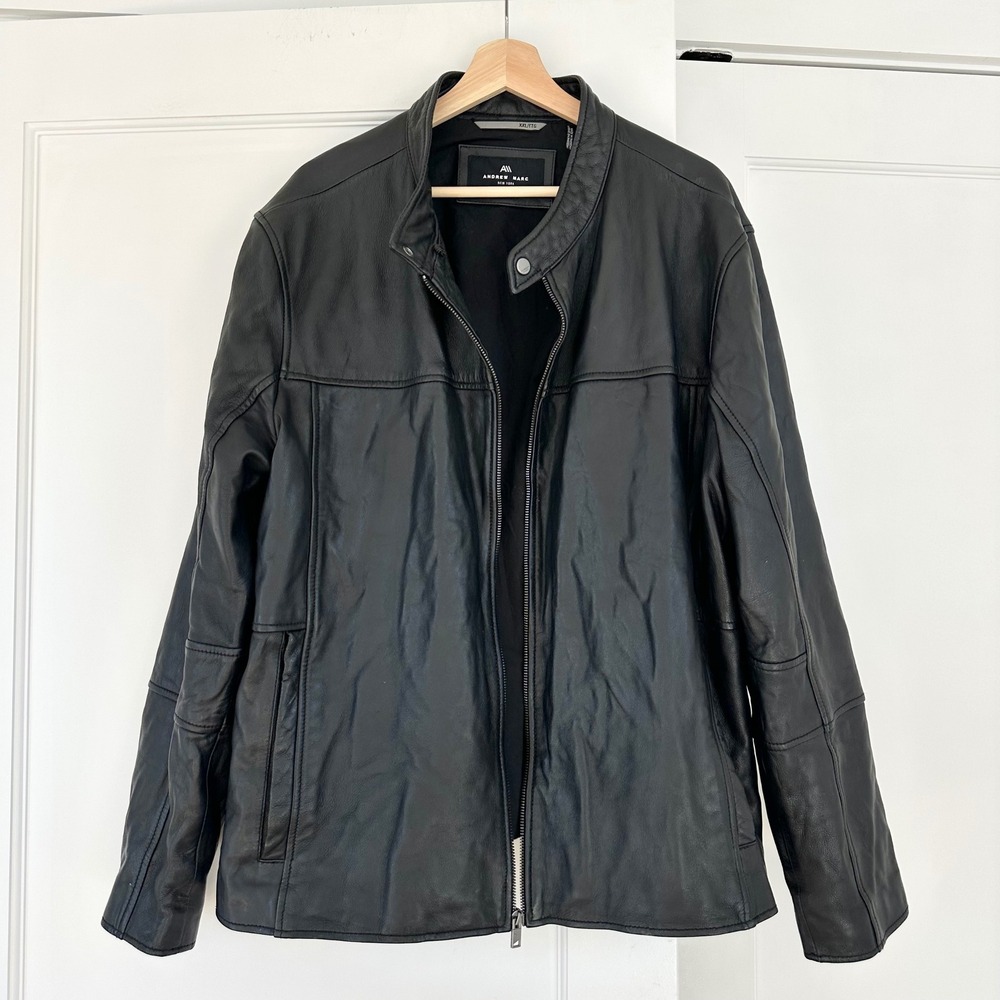 Andrew Marc Vintage Men's Black Leather Jacket Full Zip Size XXL Early 2000 90s